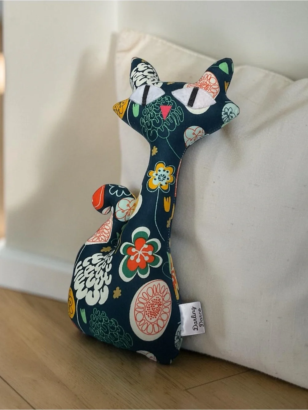 Handmade Multicolor Floral Atomic Cat Decorative Pillow Plush